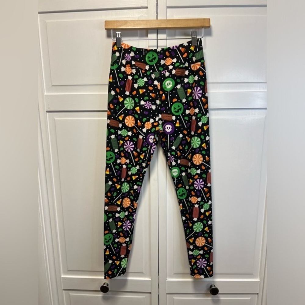 LuLaRoe Halloween Spooky Candy,Sweet Lollipop Leggings Size O/S )2-10)Multicolor